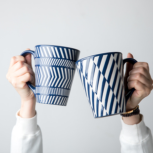悠瓷创意浮雕大杯子，家用陶瓷牛奶咖啡杯，敞口设计水杯情侣马克杯