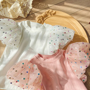 韩版泡泡袖女童上衣夏装短袖宝宝t恤儿童夏季衣服5岁婴幼儿宝宝衫