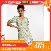 香港直邮潮奢 Glamorous 女士 短袖裹式迷你绿色复古花朵连衣裙