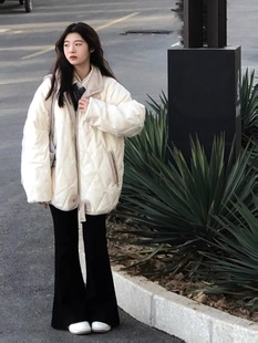 冬季韩版小个子白色菱格棉服，女宽松oversize棉袄，情侣面包服外套潮