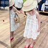 2023韩国童装女童，夏季连衣裙儿童甜美提花吊带裙，花边裙蛋糕裙
