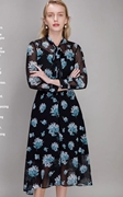 西纳维S撤柜品牌女装春季 暮蓝色系腰带两件套雪纺连衣裙