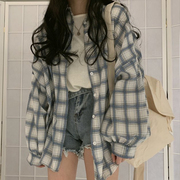 防晒衣女款长袖格子衬衫薄外套，夏季韩版大码，宽松防紫外线开衫