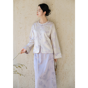 山有色竹樾新中式提花外套，原创中国风，女装紫色茶服改良盘扣上衣