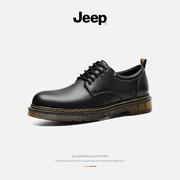 jeep吉普男鞋2024年春季黑色真皮大头休闲皮鞋男士低帮马丁靴