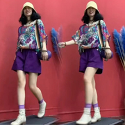 网红同款碎花时尚套装女23夏季韩版宽松显瘦减龄雪纺衫短裤两件套