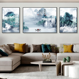 客厅装饰画山水画，挂画大气高端沙发背景墙，壁画现代简约三联画墙画
