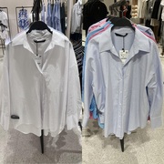 za蓝白色条纹府绸长袖，宽松纯色衬衫衬衣女装ra02495702044