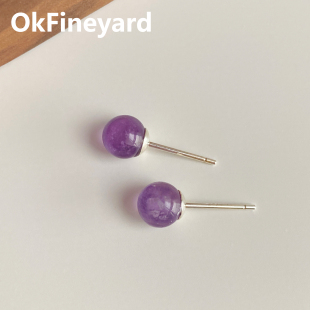 OkFineyard天然紫水晶耳钉女S925银针防过敏耳环转好运助上岸耳饰