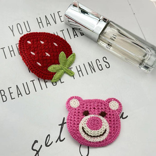 可爱草莓熊针织卡通刘海夹BB夹刺绣水果粉色小熊发饰头饰品发夹子