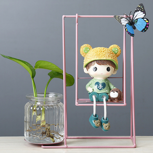 创意绿萝水培植物玻璃透明养花花瓶插花容器，花盆器皿铁艺装饰摆件