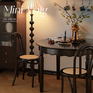 中古全实木圆形餐桌，美式现代简约黑色，圆桌法式复古饭桌家用小户型