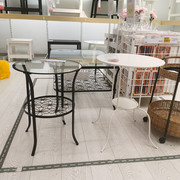IKEA宜家边桌简约铁艺茶几圆形双层角几克林斯伯钢化玻璃桌子艺术