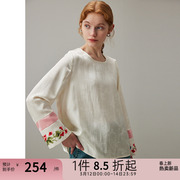dfvc春季中国风白色圆领刺绣衬衫2024女拼接绣花衬衣宽松薄款