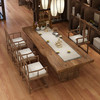 环保胡桃色茶桌椅组合新中式，功夫茶几1米8茶桌禅意大板茶台实木桌