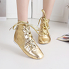 金色银色舞鞋儿童帆布爵士靴，软底舞蹈鞋练功鞋现代爵士舞皮革