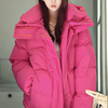 2023冬季韩版宽松加厚中长款面包，服火龙果玫，红色羽绒服外套女