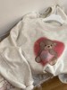 韩国工厂定制婴儿绒粉红爱心，小熊短款圆领长袖，套头卫衣女士上衣