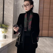 新中式复古风衣外套女春夏金丝绒拼色和服领时尚气质盘扣上衣