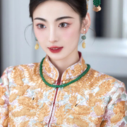 中式婚礼仿翡翠绿色水晶，汉服传统古装项链复古新娘，秀禾龙凤褂配饰