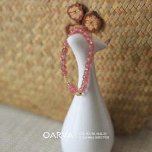 天然草莓晶手链女生简约气质金发晶貔貅减龄手串串珠DIY定制
