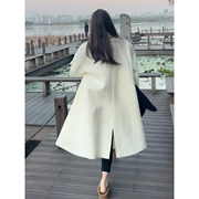 白色双面棉绒大衣女中长款2023秋冬气质高级感西装小个子毛呢外套