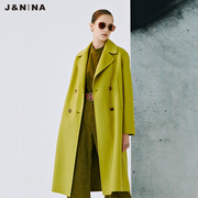 J＆NINA捷恩尼纳郭珮玲原创设计绵羊毛呢大衣女冬季系带呢子外套
