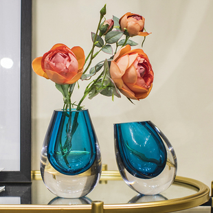 现代轻奢小花瓶ins花器插花高级感玻璃摆件客厅欧式高档仿真花
