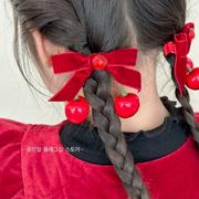 圣诞新年红色儿童发饰，甜美可爱丝绒蝴蝶结樱桃，发夹小女孩头饰边夹