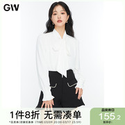 GW大码女装衬衫2022春胖mm遮肉显瘦蝴蝶结飘带打底上衣女长袖