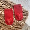 日本新生婴儿宝宝大红色纯棉喜庆可爱满月凹造型，立体袜春秋直板袜
