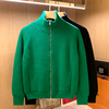 冬季休闲男士绿色衣服拉链毛衣男加绒加厚半高领针织衫外套男