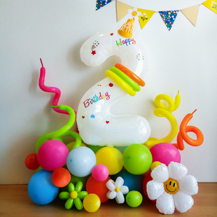 宝宝生日白色数字立柱创意铝膜气球装饰布置儿童周岁派对客厅场景