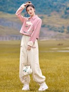新中式国风民族风时尚套装女春秋，宽松洋气减龄刺绣外套裤子两件装