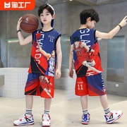 安踏男童夏装篮球服套装，2024儿童速干背心两件套男孩夏季球衣