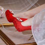 主婚纱婚鞋蕾丝高跟鞋，结婚新娘鞋子，细跟礼服鞋女订婚鞋小码313233