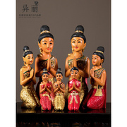泰国餐厅玄关木雕迎宾人偶，摆件东南亚风格，装饰品泰式风情佛像摆设