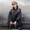 韩版皮衣女2023年冬季绵羊皮，黑色长袖皮夹克真皮，v领宽松外套