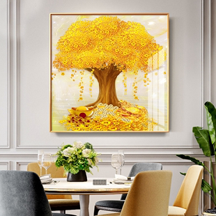 黄金满地发财树客厅装饰画轻奢大气玄关壁画现代简约饭厅餐厅挂画