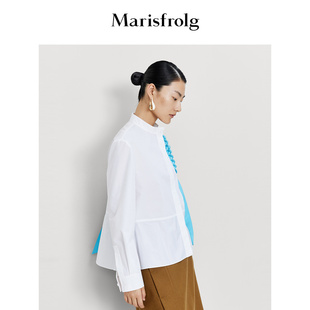 精简美学玛丝菲尔时尚气质简约割裁设计感微收腰白色衬衫女