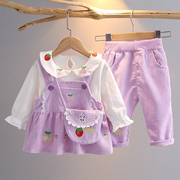 婴幼儿洋气小套装春秋装外套，女童秋婴儿三件公主，衣服0-1岁3秋季2