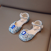 女童公主鞋配礼服爱莎水晶鞋夏季2023儿童皮鞋，水钻单鞋女宝宝