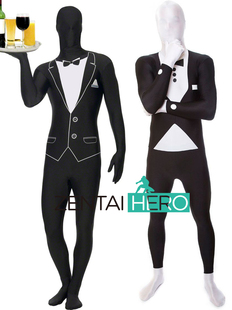 超级变装西服图案莱卡紧身衣Tuxedo变装服Cosplay Zentai表演服装
