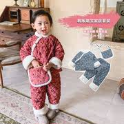 女童拜年服中国风加棉唐装女宝冬季中小童古装加厚汉服套装可爱款