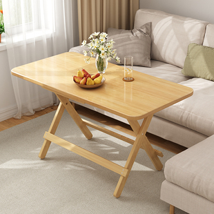 实木餐桌家用吃饭方桌便携式摆摊饭桌长方形简易小户型原木餐桌椅