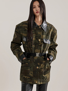 安娜杨家dint韩国时尚，个性迷彩皮革式翻领，夹克外套j2163