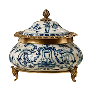 青花瓷器古典奢华家居摆件铜包陶瓷美式欧式家饰装饰储物盒摆设品