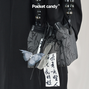 竹林轻语系列水桶包口袋(包口袋，)糖原创小众新中式，水墨风丝带手提包包