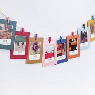 创意组合悬挂卡纸相框，照片墙装饰彩色麻绳，夹子清新相片墙挂墙