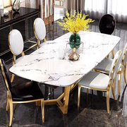 北欧大理石餐桌椅组合小户型，后现代轻奢家用不锈钢饭桌长方形组合